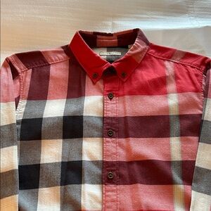 Burberry Brit Red and Black Summerton Check Button Down Flannel Shirt.
